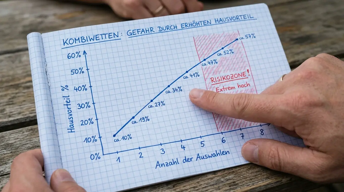 Mathematischer Effekt von zu vielen Auswahlen in Floorball Kombiwetten – Hausvorteil-Potenzierung dargestellt