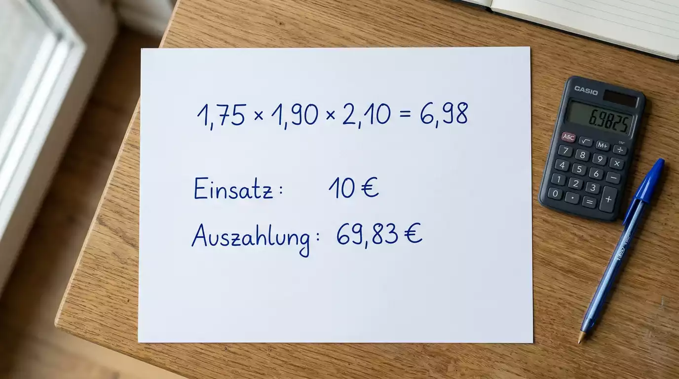Rechenbeispiel zur Berechnung der Gesamtquote einer Floorball Kombiwette mit drei Auswahlen