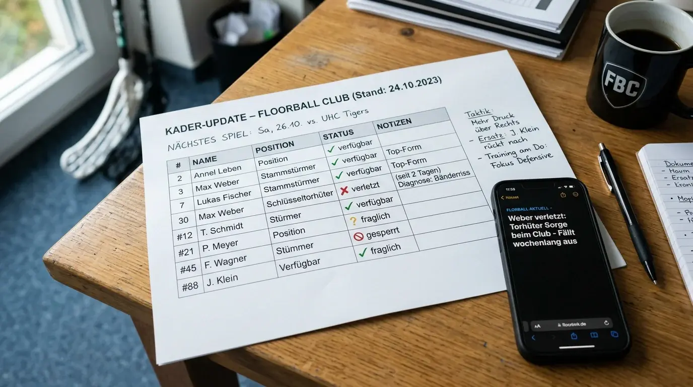 Kaderneuigkeiten und Rotation im Floorball vor Kombischein Abgabe – Verletzungsmeldungen und Aufstellungswechsel beachten