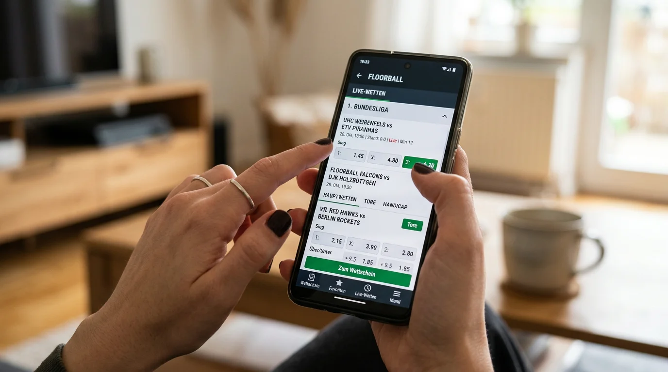 Benutzerfreundlichkeit Floorball-Wettapp – übersichtliche Marktstruktur und Kombischein-Verwaltung für mobile Tipper