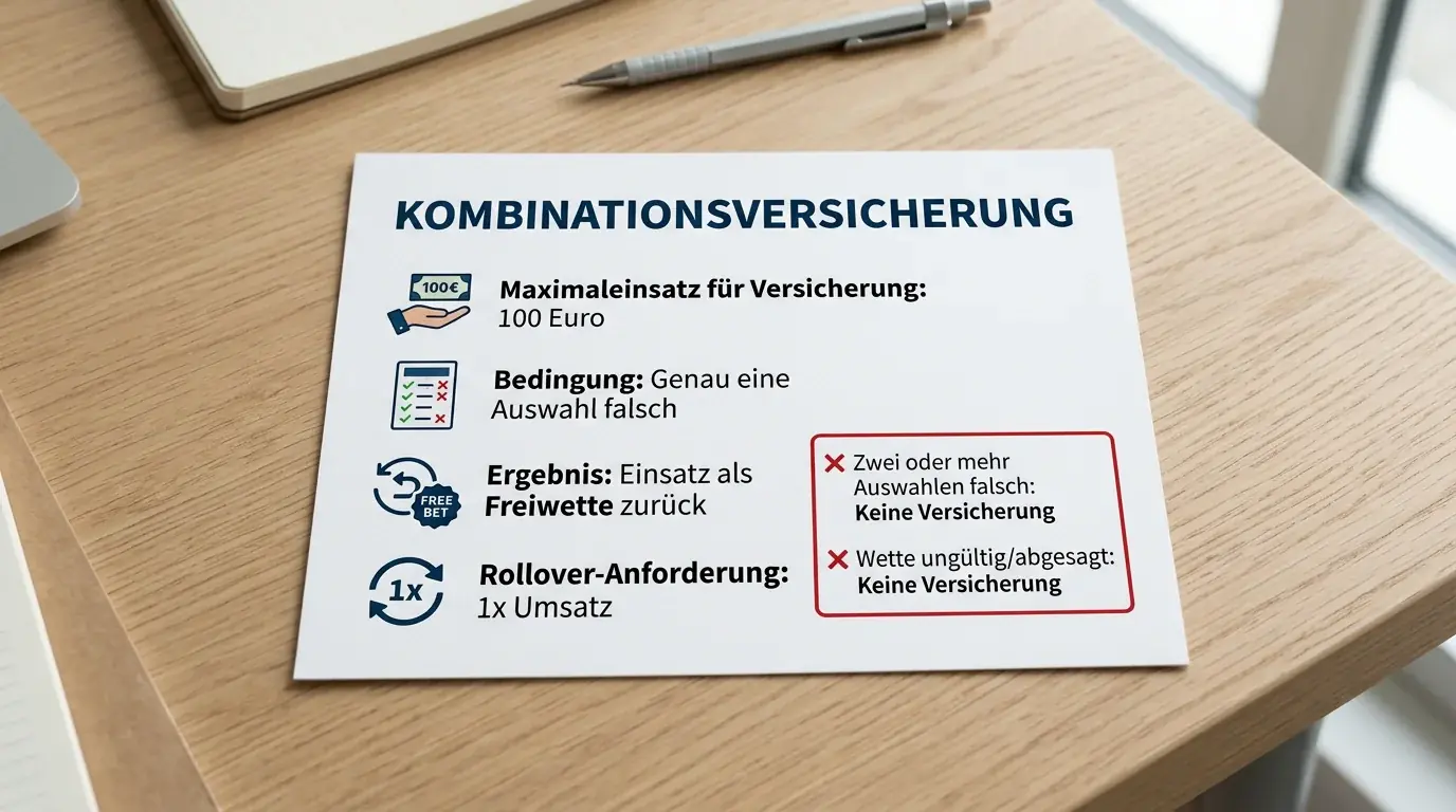 Tipico Kombiversicherung Bedingungen – Maximeinsatz 100 Euro, Rollover-Anforderung und Ausschlüsse im Detail